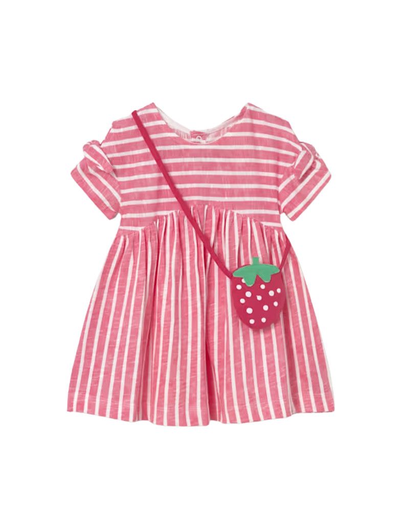 Pink and White Stripe Dress w/Strawberry Bag