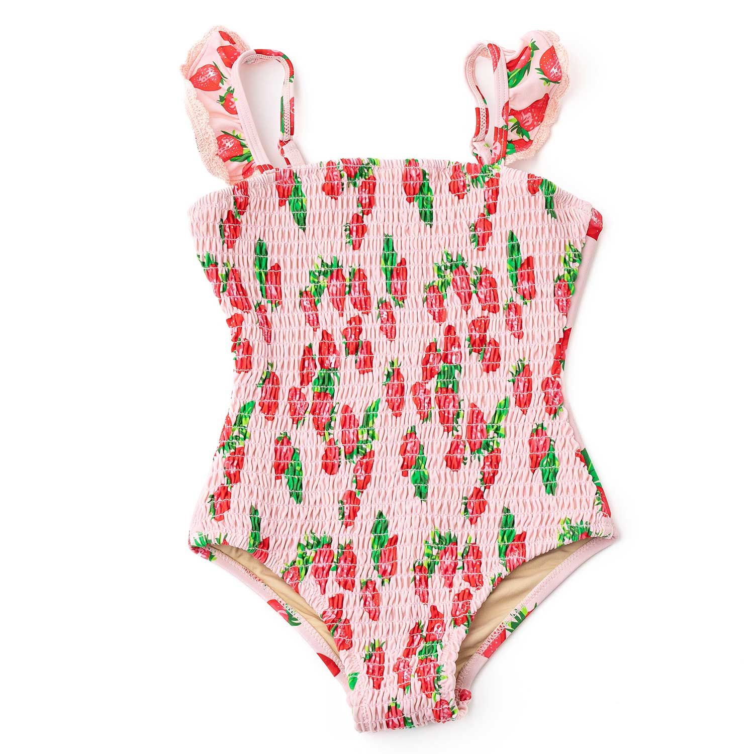 Crochet Trim Smocked Strawberry Bliss Swimsuit