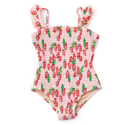 Crochet Trim Smocked Strawberry Bliss Swimsuit