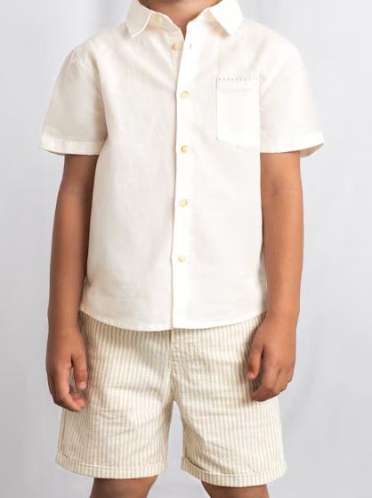 Linen Suiting Bermuda Short Set, Tan