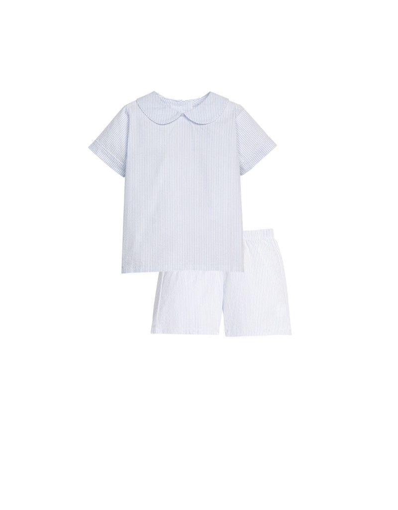 Light Blue Stripe Seersucker Short Set