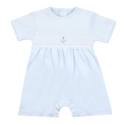 Anchors &amp; Stripes Light Blue Smock Romper