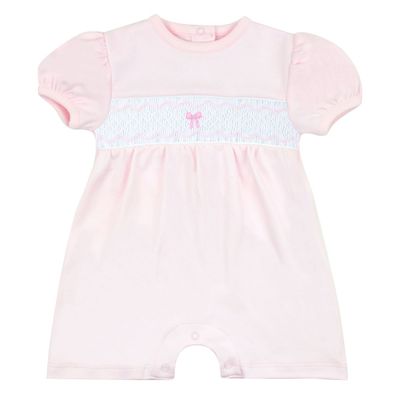 Bows &amp; Stripes Light Pink Smock Romper
