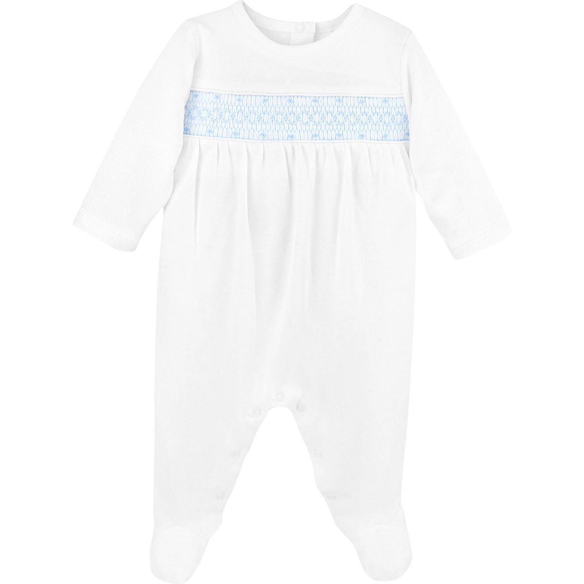 Boy White/Blue Smocked Footie