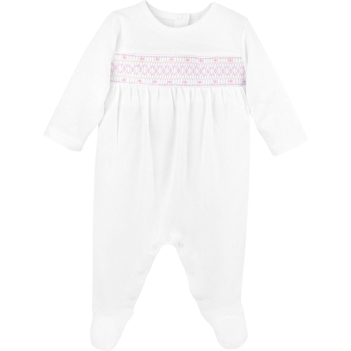 Girl White/Pink Smocked Footie