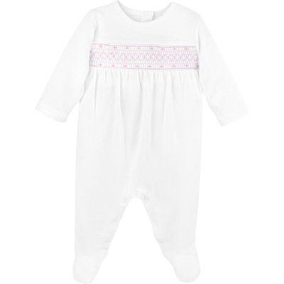 Girl White/Pink Smocked Footie