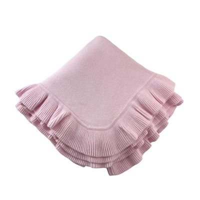 Pink Knitted Blanket w/ Ruffled Edge 36x36