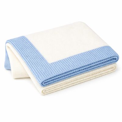 Jersey Knit Blanket With Blue Rib Border 30X40