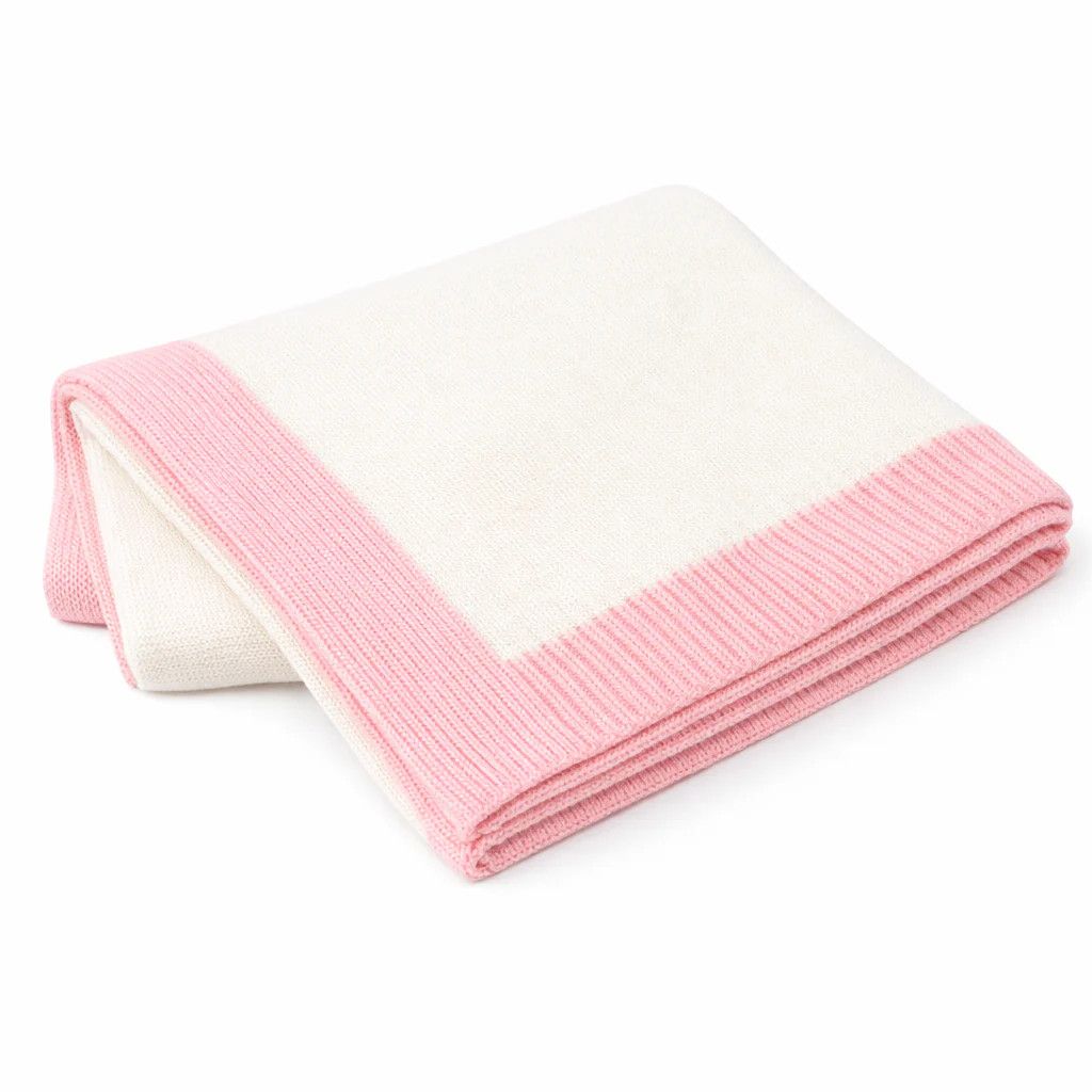 Jersey Knit Blanket With Pink Rib Border 30X40