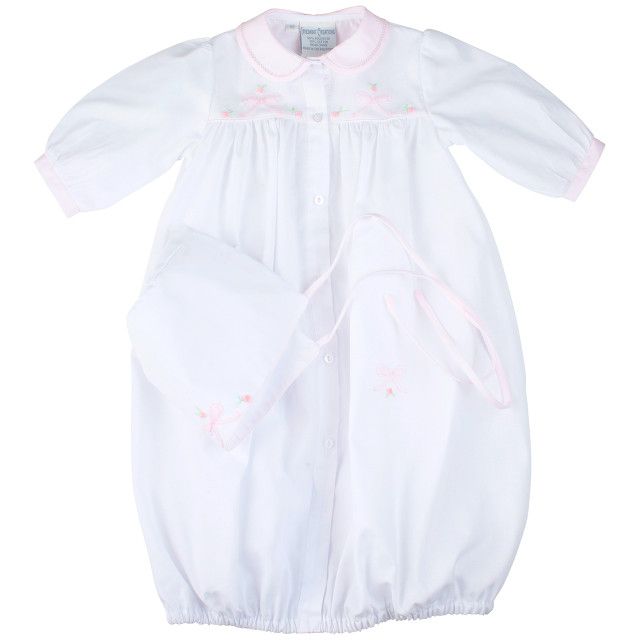 Embroidered Bow Gown w/Bonnet