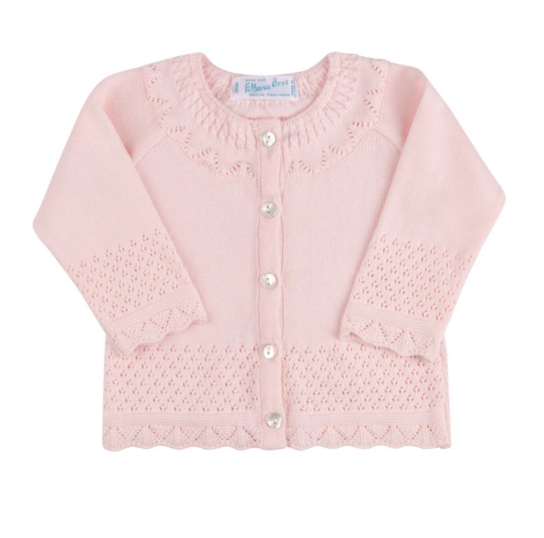 Pointelle Knit Ruffle Cardigan, Pink