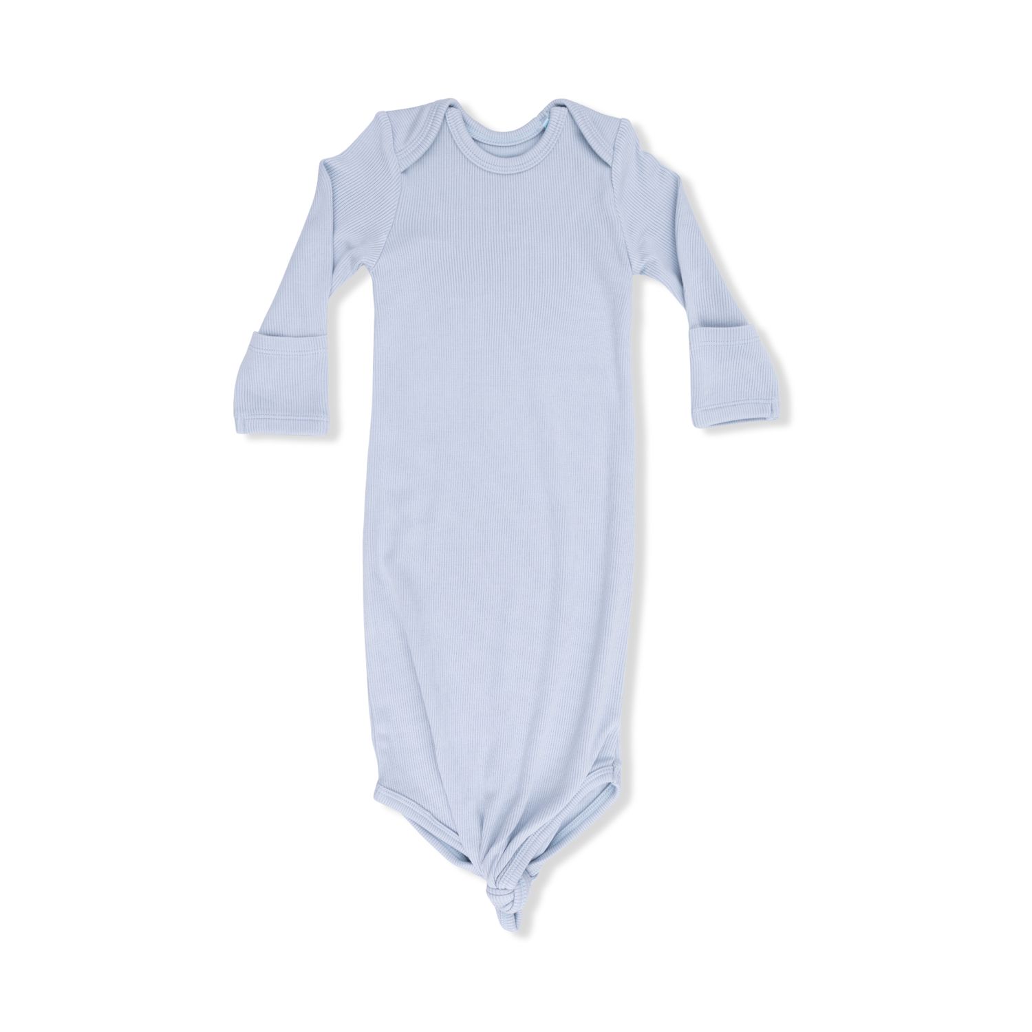 Solid Niagara Mist Rib Knotted Gown 0/3m