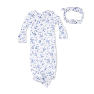 Baby Blue Vines Floral Knotted Gown and Headband
