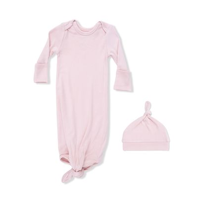 Solid Veiled Pink Knotted Gown and Hat