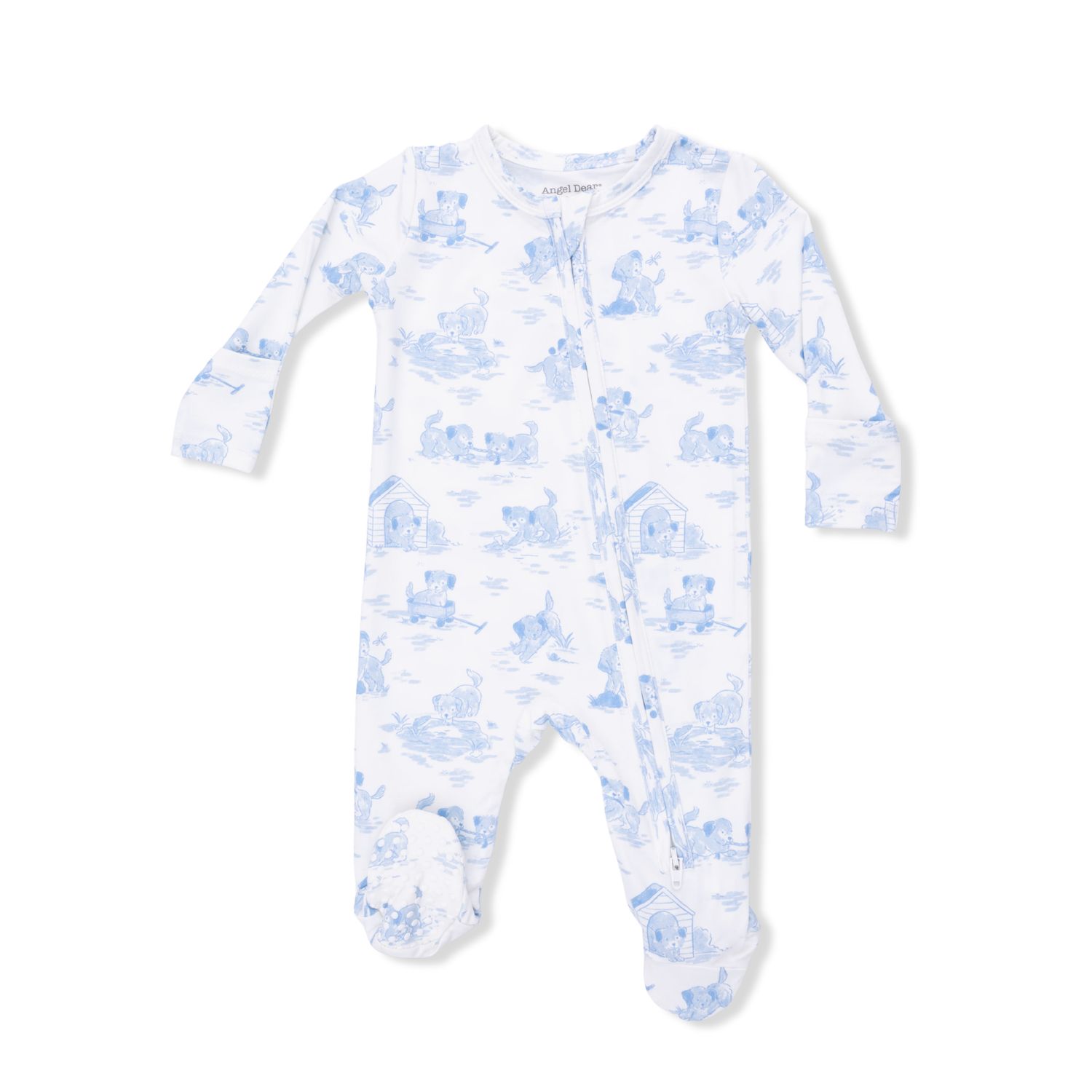 Puppy Toile Blue 2 Way Zip Footie