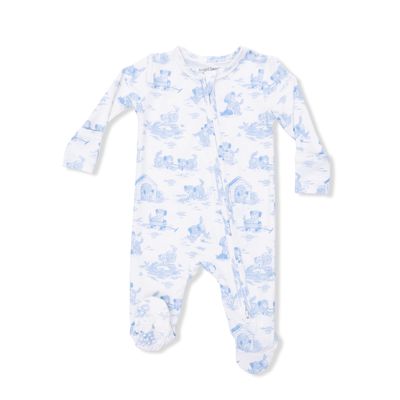 Puppy Toile Blue 2 Way Zip Footie