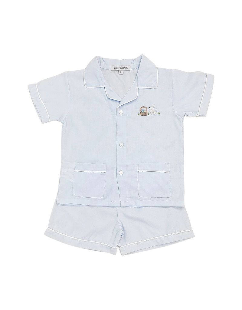 Blue Bunny and Basket Embroidered PJ Set