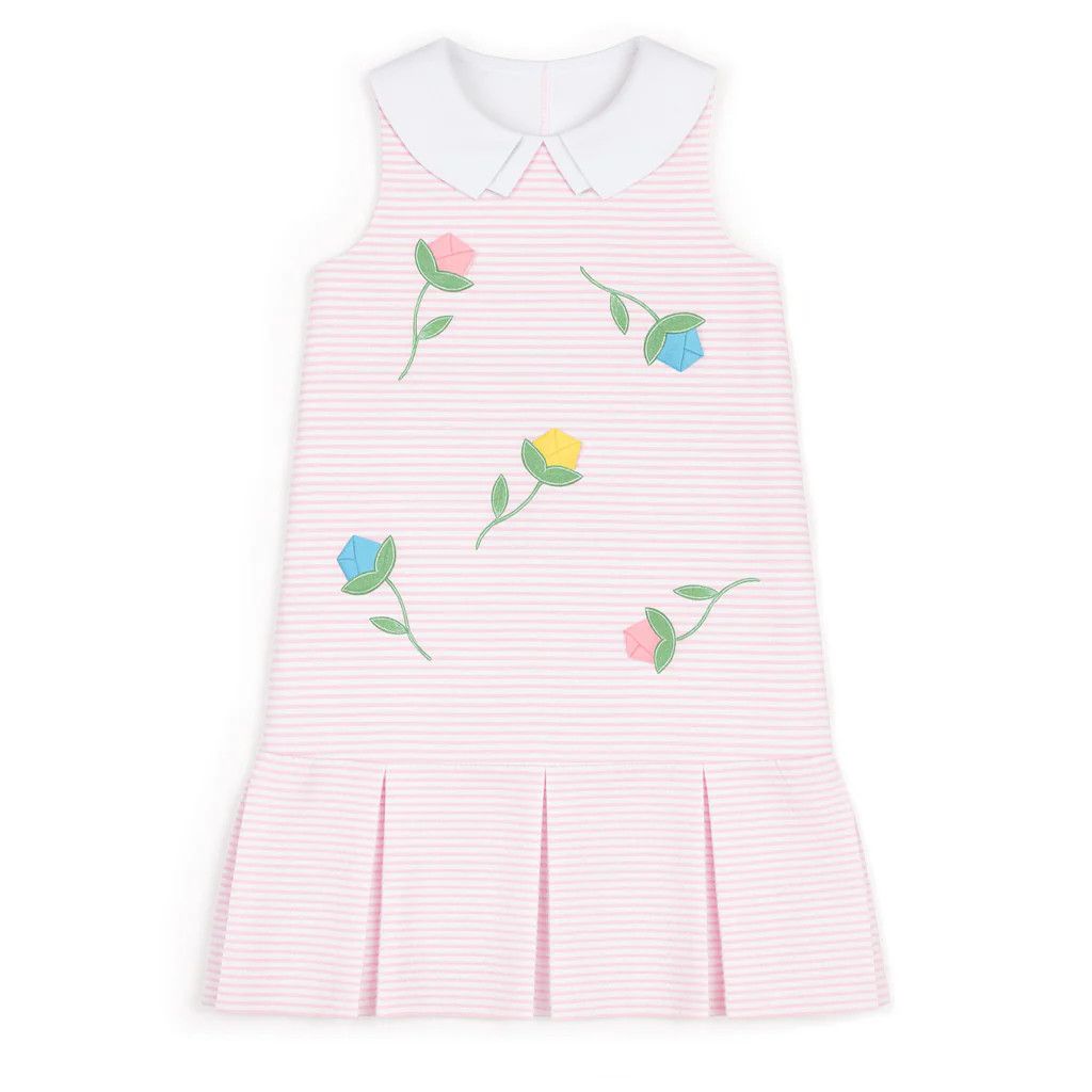 Stripe Pique Dress with Tulips