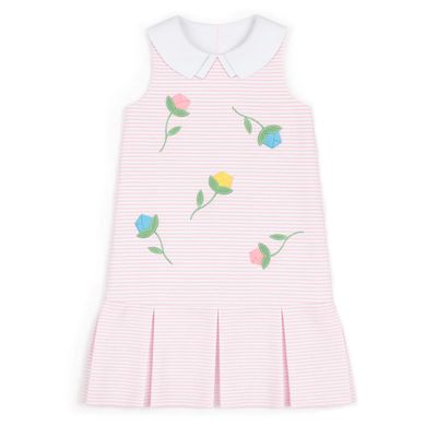 Stripe Pique Dress with Tulips