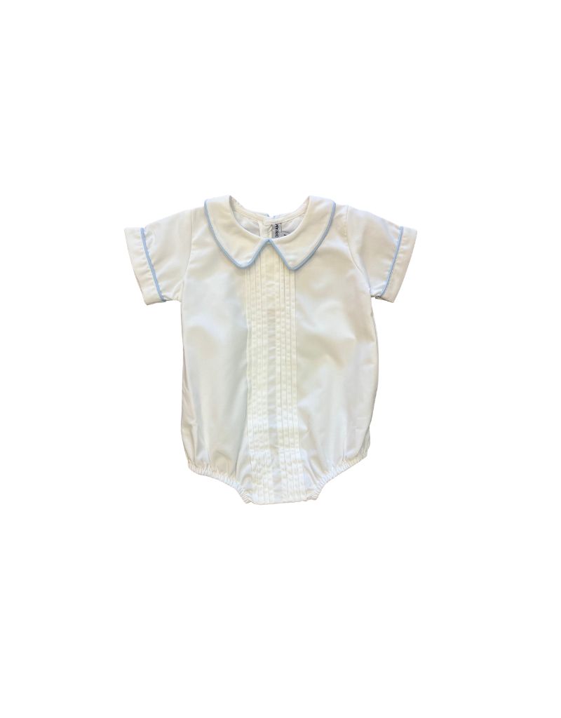 White with Blue Trim Pleated Bubble