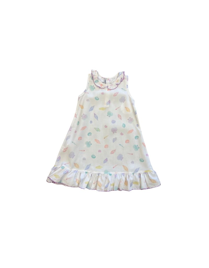 Seashell Print Purple Trim Gown