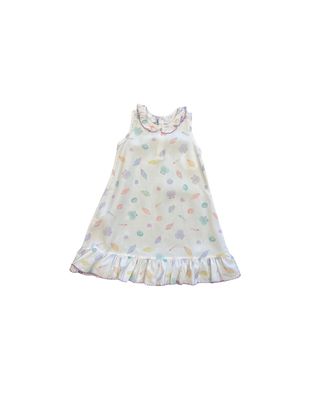 Seashell Print Purple Trim Gown