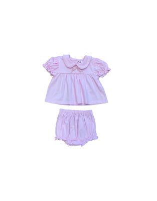 Pink Emb Bow Bloomer Set
