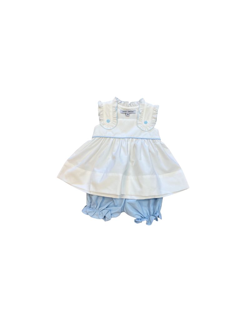 White with Blue Trim Bloomer Set
