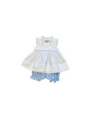 White with Blue Trim Bloomer Set