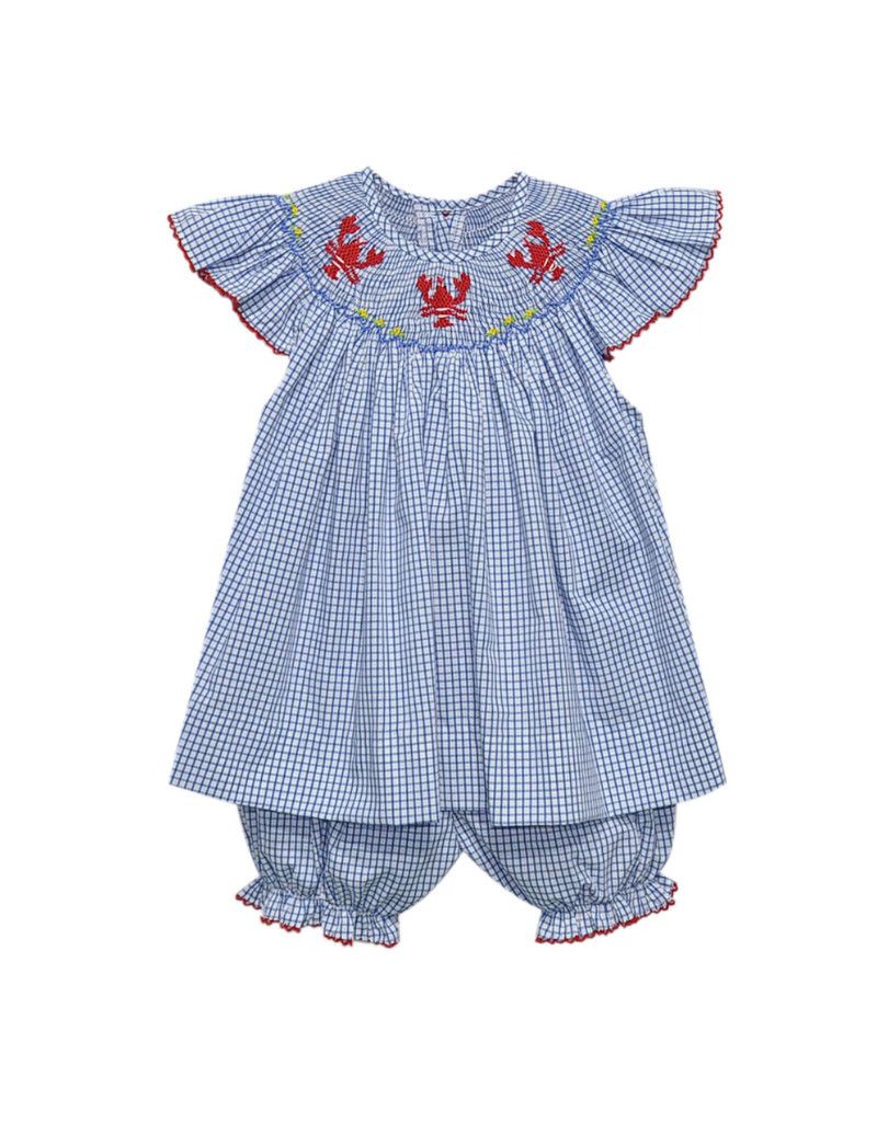 Georgette Smocked Bishop Bloomer Set, Crawfish