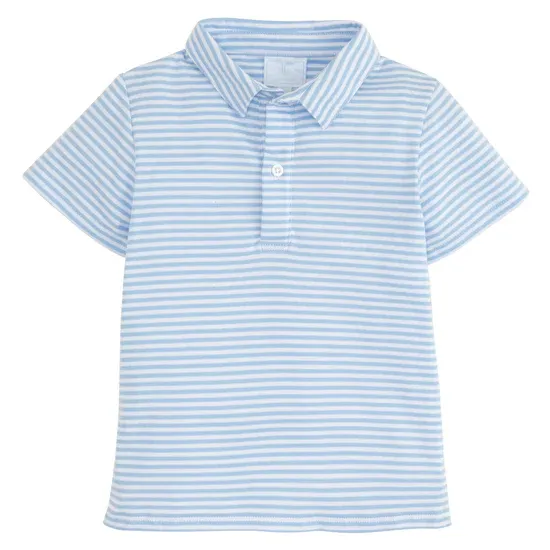 Short Sleeve Polo, Light Blue Stripe