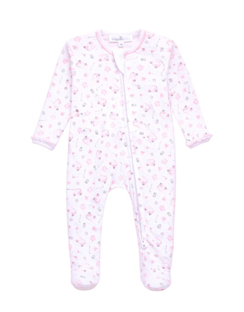Little Golfers Ruffle Zip Footie, Pink