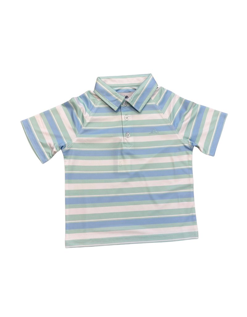 SS Performance Polo, Blue Bell &amp; Dusty Aqua Stripe