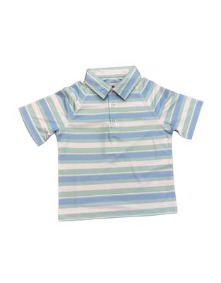SS Performance Polo, Blue Bell &amp; Dusty Aqua Stripe