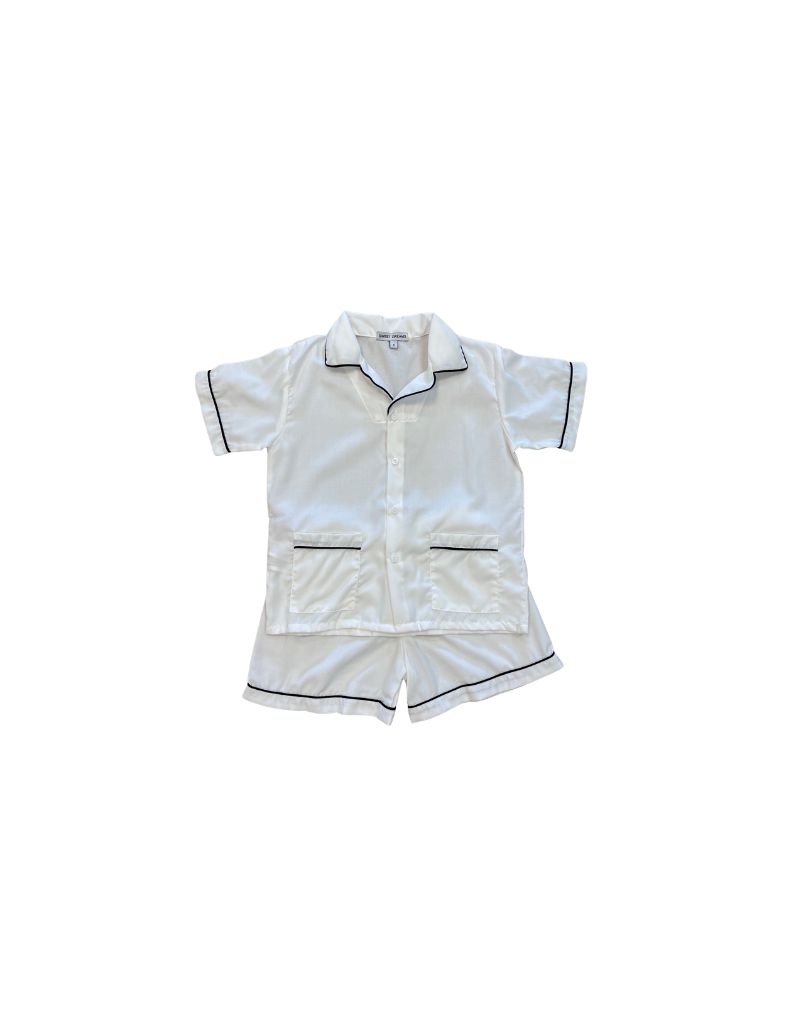White With Navy Trim 2 Pc Short PJ 8
