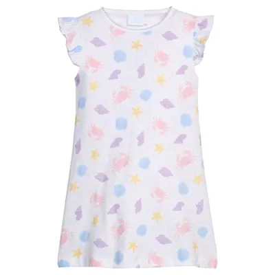 Printed Angel Sleeve Dress- Sea Shells