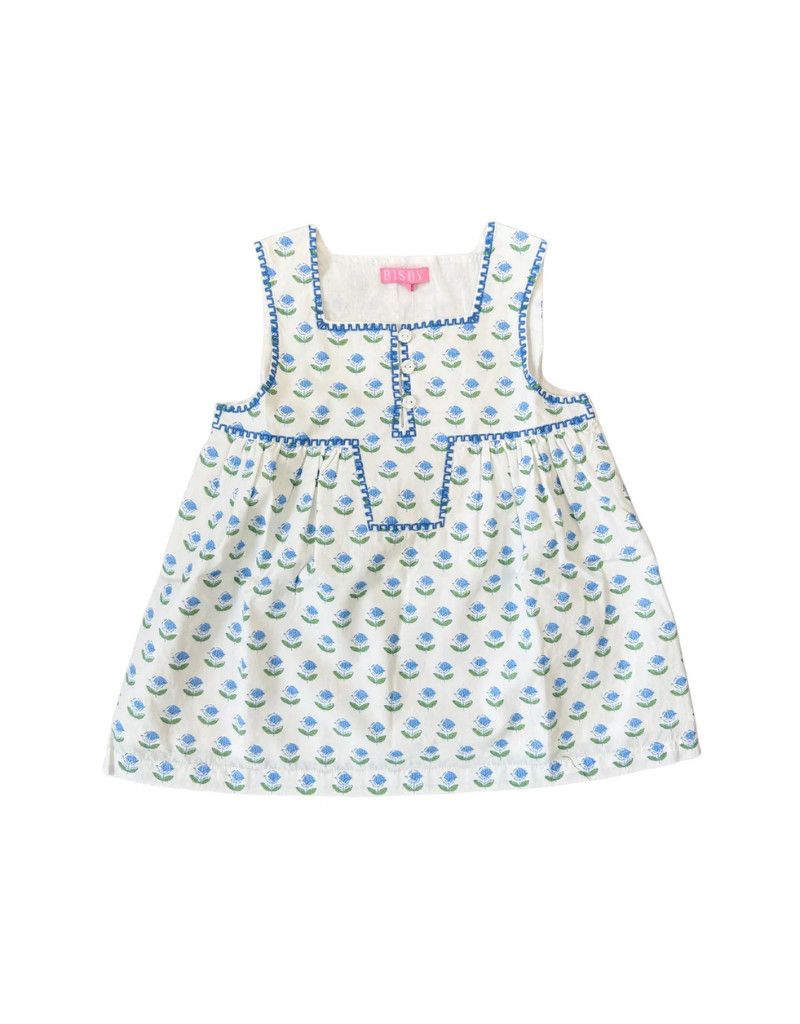 Keystone Top, Blue Tulip Block Print