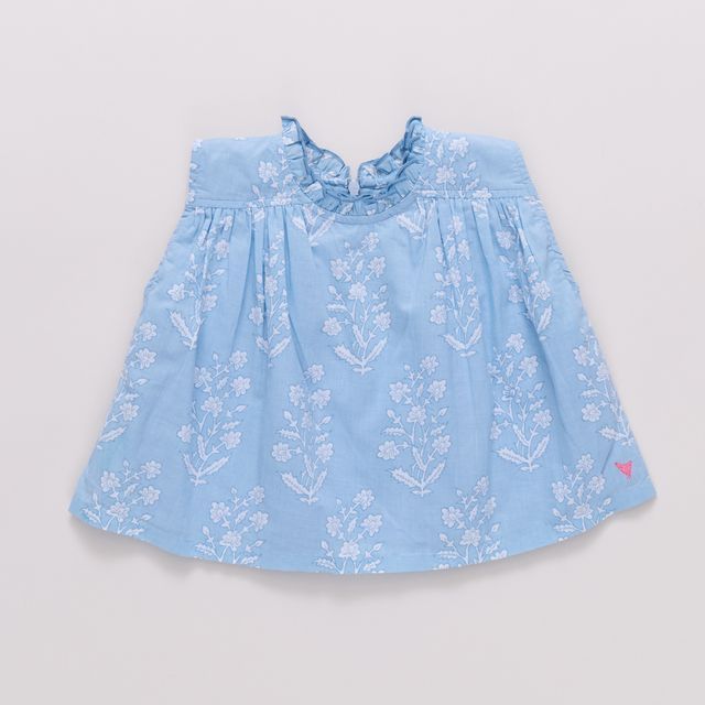 Misha Top, Blue Dewdrop Block Print