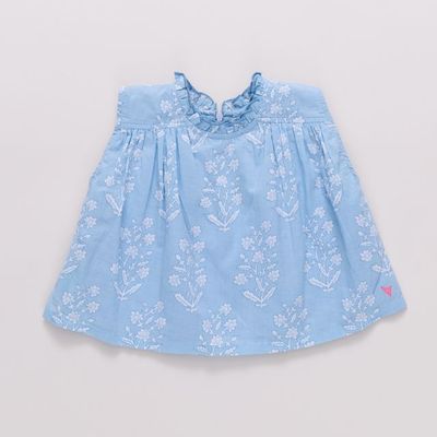 Misha Top, Blue Dewdrop Block Print