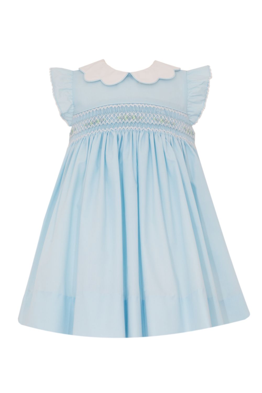 Madison Poplin Dress with Scallop Collar, Blue 