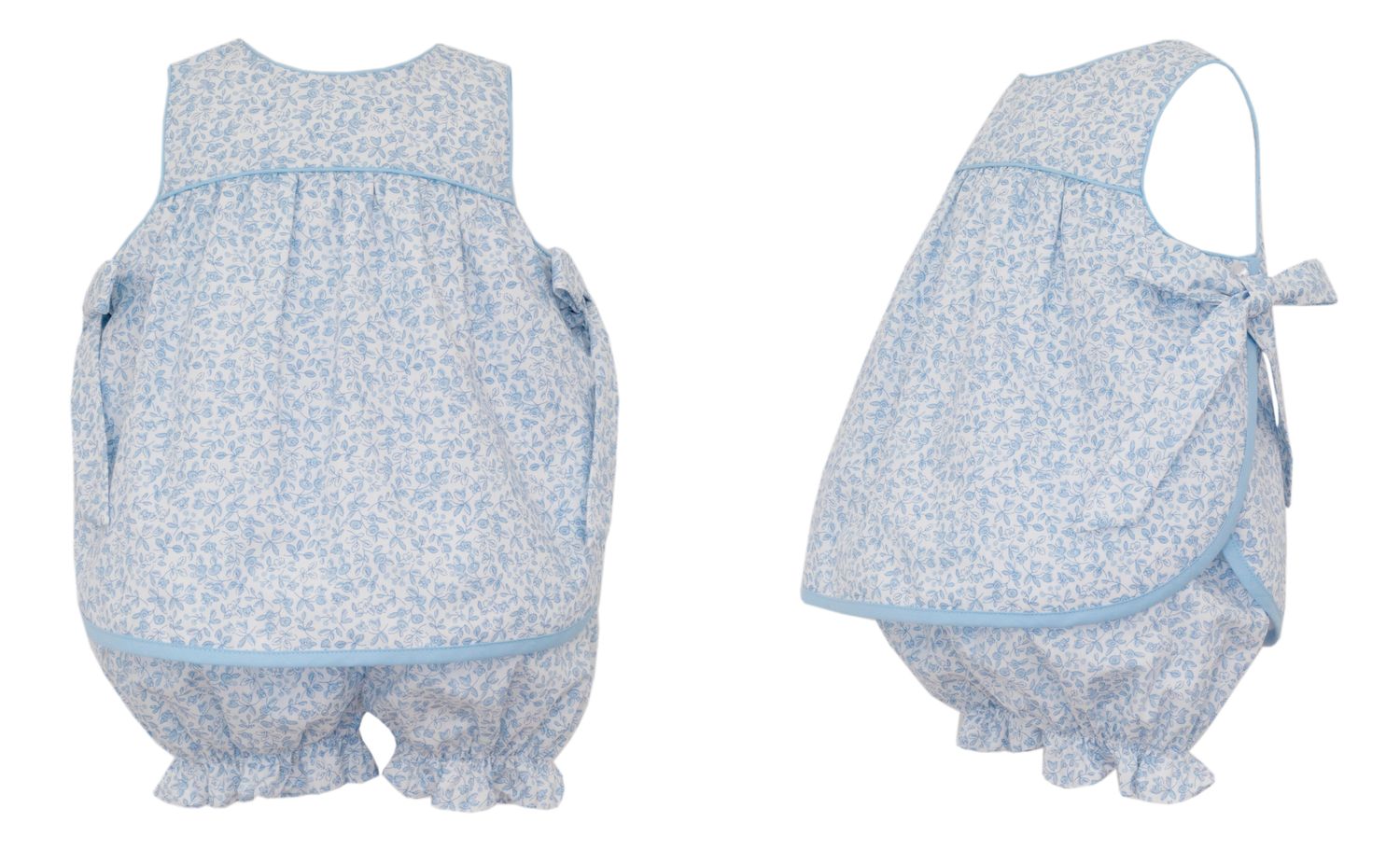 Blue Floral Apron Bloomer Set with Side Bows