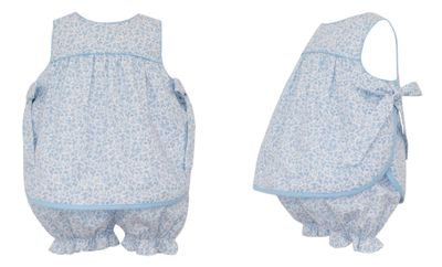 Blue Floral Apron Bloomer Set with Side Bows