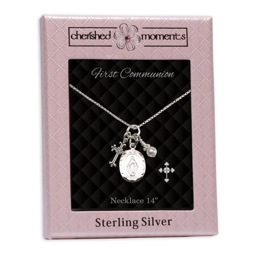 First Communion Sterling Silver Miraculous Medal Necklace