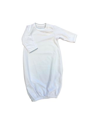 White Pima Snap Shoulder Gown, Blue Trim