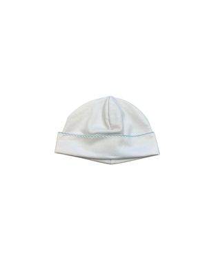White Pima Hat with Blue Trim, NB