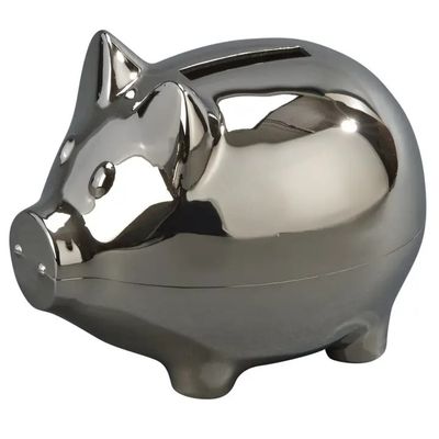 Silver Plate Piggy Bank W/Polished Finish