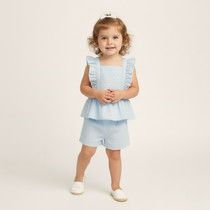Organic Flutter Top and Shirt Set, Light Blue