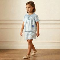 Organic Smocked top and Short Set, Light Blue