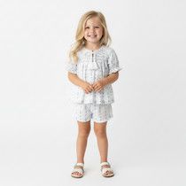Organic Smocked Top and Short Set, Blue Vines