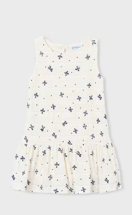 Knitted Dress, Ivory and Navy Bows